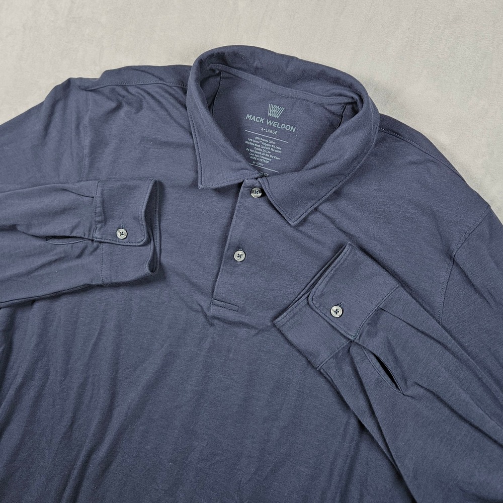 Mack Weldon Polo Shirt Mens XL Blue Long Sleeve Supima Cotton Blend Casual